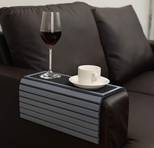 GEHE Couch Arm Tray Table, Flexible/Foldable Sofa Arm Tray, Couch Armrest Table Cup Holder Great for Drinks Snacks Remote Control, Portable Side Table and Anti-Slip Bottom - color: Gray