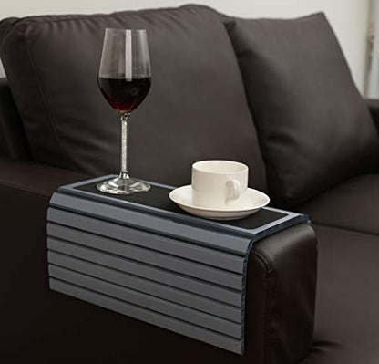 GEHE Couch Arm Tray Table, Flexible/Foldable Sofa Arm Tray, Couch Armrest Table Cup Holder Great for Drinks Snacks Remote Control, Portable Side Table and Anti-Slip Bottom - color: Gray