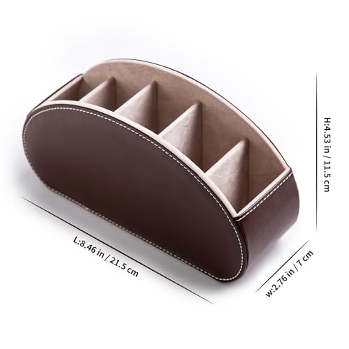 Remote Control Holders Organizer Box with 5 Compartment PU Leather Caddy | Multi-functional Office Desk Storage Caddy Store Tv Remote for Media Player,Brush,Pencil,Glassees&Office Supplies - color: Dark Brown, size: S