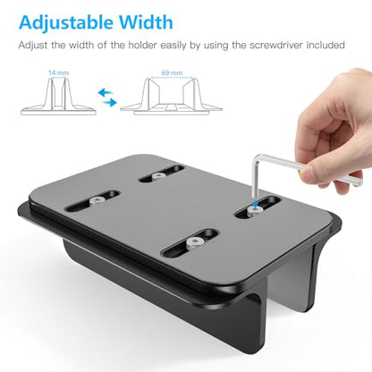 OMOTON Vertical Laptop Stand Holder, Desktop Aluminum Stand for MacBook with Adjustable Dock Size, Fits All MacBook, Surface, Chromebook and Gaming Laptops (Up to 17.3 inches),Black - color: Black
