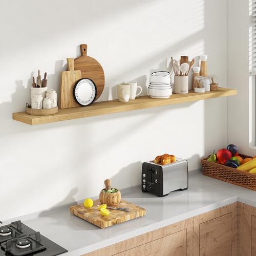 Acovy 72 Inch Floating Shelves, 8 Inch Deep Floating Shelves for Wall, Hanging Shelf with Invisible Brackets, Deep Shelves for Bathroom, Bedroom, Living Room, Oak, Set of 1 - color: Oak, size: 8"Wx72"L-1pc