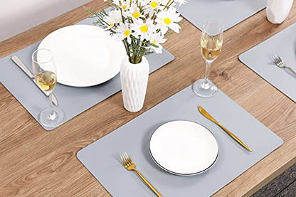 Wipeable Placemats Leather Table Mats Waterproof Heat-Resistant Easy to Clean for Dining Table Set Kitchen Table (6, Pale Blue) - color: Pale Blue, size: set of 6