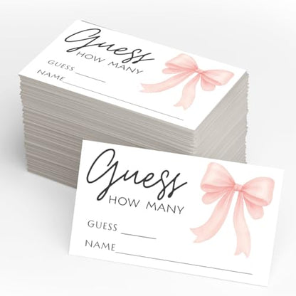 Printed Party Candy Jar Guessing Game, Pink Bow Design, Includes Matching Table Display Sign, Guess How Many, Set of 30 - color: Pink Bow