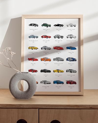 HAUS AND HUES Race Car Poster - Super Car Poster - Made in The USA - Beige Frame 12x16 - color: Sports Car, size: 12"L x 16"W, style: Beige Framed