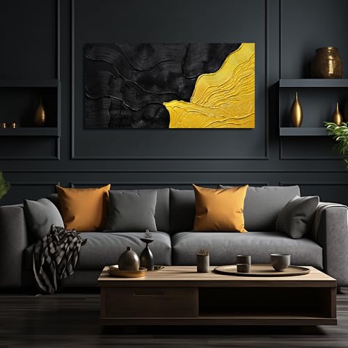 Minimalism Canvas Wall Art for Dining Room Abstract Painting Wall Art for Living Room Black and Gold Artwork for Wall Bedroom Size 24 x 47 Inch - color: Black and Gold, size: 47"L x 24"W