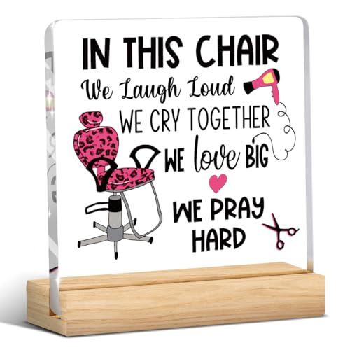 Hairdresser Gifts, Pink Hair Salon Decor, Salon Decor for Hair Stylist, Gift for Hairstylist Women, Hairdresser Christmas Ornaments, Cosmetology Graduation Decorations, Acrylic Table Decoration - color: In This Chair