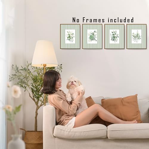 FITIE Sage Green and White Striped Succulent Floral Botanical Wall Art Posters Set of 4, Plant Room Home Decor, Fresh Natural Leaves Bird Canvas Prints Artwork Wall Decor, 8x10 Unframed - color: Home Wall Art 10