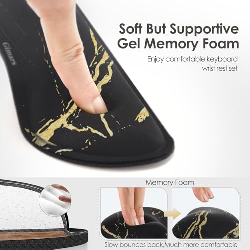 Gimars Upgrade Enlarge Gel Memory Foam Set Keyboard Wrist Rest Pad, Mouse Wrist Cushion Support for Office, Computer, Laptop, Mac, Comfortable, Lightweight for Easy Typing Pain Relief,Marbling - color: Marble(black Golden), size: 3-piece set (keyboard res