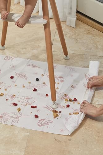 Dollop Disposable Splat Mats (30-Pack) – Large 47” Water-Resistant High Chair Floor Protector – Baby Led Weaning & Toddler Meal Supplies – Biodegradable & Compostable (Rose Wildflower) - color: Rose Wildflower