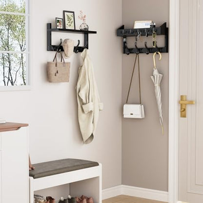 Evermagin 35" Coat Rack Wall Mount with Shelf, 4 in 1 Wall Mounted Coat and Key Hanger with 13 Hooks, Entryway Key Holder with Mail Holder for Living Room, Bedroom, Black - color: Black, size: 35 inch