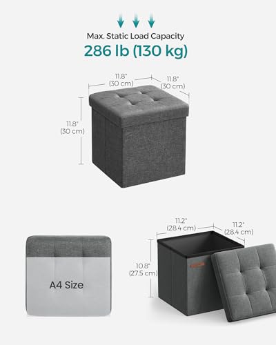 SONGMICS 11.8 Inches Small Folding Storage Ottoman Cube, Storage Footrest, Foot Rest Stool, for Living Room, Bedroom, Dorm, Dark Gray ULSF028G01 - color: Dark Gray, size: 11.8"D x 11.8"W x 11.8"H