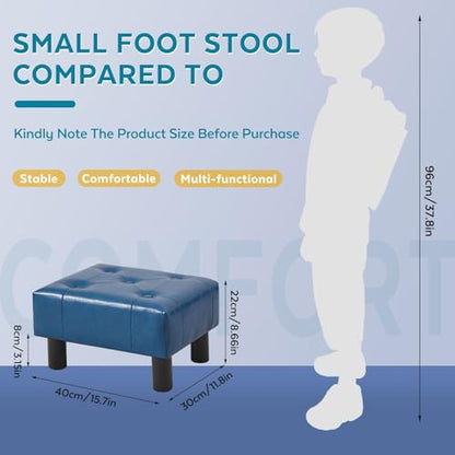 Small Foot Stool Ottoman, Faux Leather Footstool Ottoman Foot Rest for Couch, Rectangle Footstools and Ottomans Small for Living Room, Entryway and Bedroom (Blue) - color: Blue (Faux Leather)