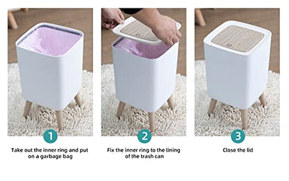 Bathroom Trash Can with Lid,2.6 Gallon Modern Office, Near Desk Bedroom Garbage Can Waste Basket with Push Top,Nordic Small Trash Bin for Living Room, Toilet, Nursery,Dog Proof, White