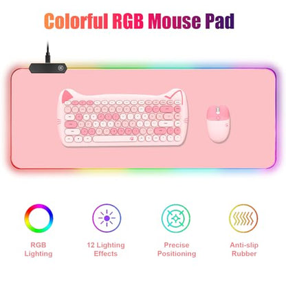 Lomiluskr RGB Large Gaming Mouse Pad, Extended Mouse Pad with 12 Lighting Effects, Water Proof Mutispandex Surface, Non-Slip Rubber Base, 80x30 cm / 31.5×11.8 in (Pink) - color: Pink