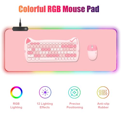 Lomiluskr RGB Large Gaming Mouse Pad, Extended Mouse Pad with 12 Lighting Effects, Water Proof Mutispandex Surface, Non-Slip Rubber Base, 80x30 cm / 31.5×11.8 in (Pink) - color: Pink