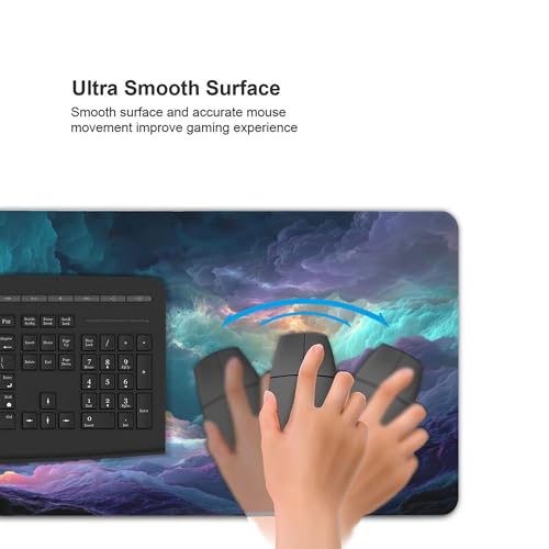 Mouse Pad with Colorful Cloud Design, Extended Gaming Keyboard Mat, 35.4x15.7 Inches, Non-Slip Rubber Base, Stitched Edges - color: Colorful clouds