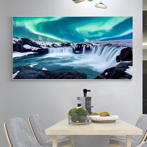 Aurora Waterfall Rustic Canvas Wall Art - 12x24in Unframed Poster- Home & Office Decor for Living Room, Bedroom, Kitchen & Cafe