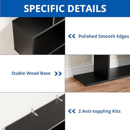 Cozy Castle Set of 2 Geometric Bookcase, S-Shaped Modern Bookshelf, Room Divider Bookshelf, 62" Tall Unique Abstract Bookcase with 5-Tier Display Shelf for Living Room Office, Black - color: Black