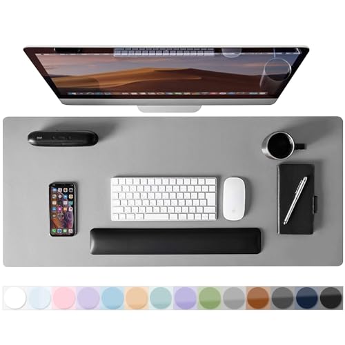 Leather Desk Pad Protector, Mouse Pad, Non-Slip Computer Mat for Desk, PU Leather Office Desk Mat for Home & Office, Waterproof Laptop Desk Blotter for Keyboard and Mouse, Grey (15.7''X31.5'') - color: Grey, size: 15.7''X31.5''