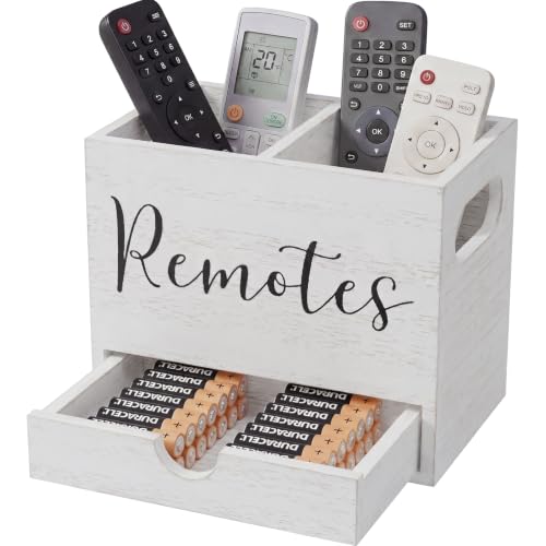 Remote Control Holder, TV Remote Holder with Drawer, Wood Remote Control Organizer for Table, Media Storage Box for Nightstand, Living Room (White,2 Slots) - color: White - 2 slot