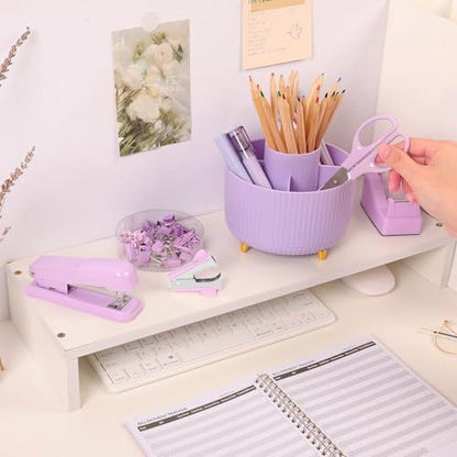 SKYDUE Purple Office Supplies Set, Purple Office Desk Accessories 10PCS, Pencil Holder for Desk, Stapler, Tape Dispenser, Scissors, Ruler, Binder/Paper Clips and 1000pcs Staples,Desk Supplies Set - color: Purple