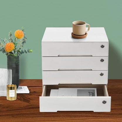 Wooden Desk Organizer with Drawers & Lock, Desktop Countertop Storage Cabinet Lockable Home Office Supplies File Tabletop Organizing Unit (4 Drawer - Modern White) - style: 4 Drawer - Modern White