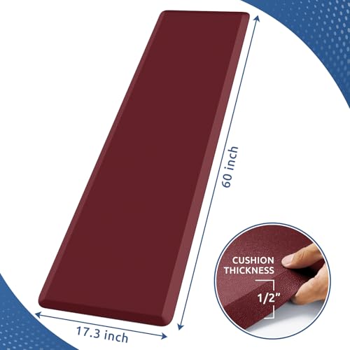 KitchenClouds Kitchen Mat Cushioned Anti Fatigue Kitchen Rug 17.3"x60" Water Resistant Non Slip Kitchen Rugs and Mats Standing Desk Mat Comfort Floor Mats for Kitchen House Sink Office (Red) - color: Red, size: 60"L x 17.3"W x 0.5"Th