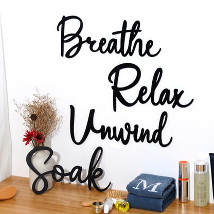 4 Pcs Bathroom Decor Wall Art Wooden Relax Unwind Soak Breathe Bathroom Decor Black Wall Art Farmhouse Sign for Washing Room Laundry Room (Fresh) - style: Fresh