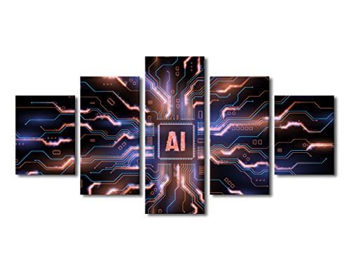 Wall Decor for Bedroom Technological Motherboard Prints Wall Art Future Technology Posters & Prints Canvas Artwork Wall Decor Multi Panel Wall Art Canvas Frame Wall Hanging, 60"x32" - color: Artwork-07, size: 60''Wx32''H