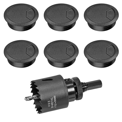2" Spring Desk Grommet, JTemgle Plastic Cable Hole Cover with Hole Saw Computer Table Cord Wire Organizer Caps Desktop Cord Management for Home Office TV Stands Tabletops - Black, 7 Pcs - color: Black, size: 2" / 50mm