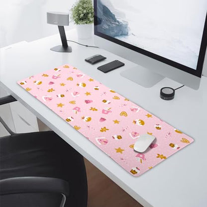 Pink Christmas Gaming Mouse Pad XL Cute Kawaii Cupcake Gingerbread Extended Big Large Desk Mat Non-Slip Rubber Base Stitched Edge Xmas Holiday Long Keyboard Mousepad for Computer Laptop,31.5×11.8 in - color: Pink Christmas, size: X-Large