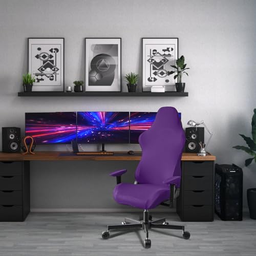 Stretch Gaming Chair Cover, Soft and Comfortable, Dust Protection, Modern Design, for Office Computer Racing Seat(Purple) - color: Purple