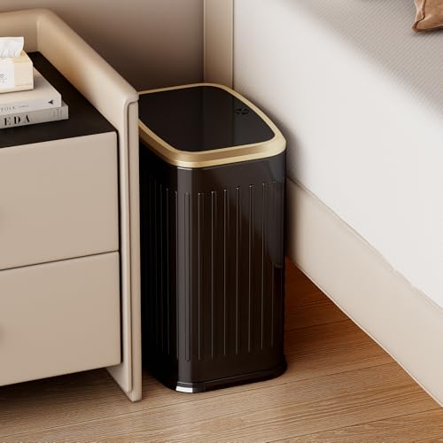 TIPGO Bathroom Trash Can with Lid, 2.1 Gallon / 8 Liter Small Garbage Can, Press Top Bin, Stainless Steel Wastebasket with Pop-Up Lid for Bedroom, Living Room, Office (Black) - color: Black