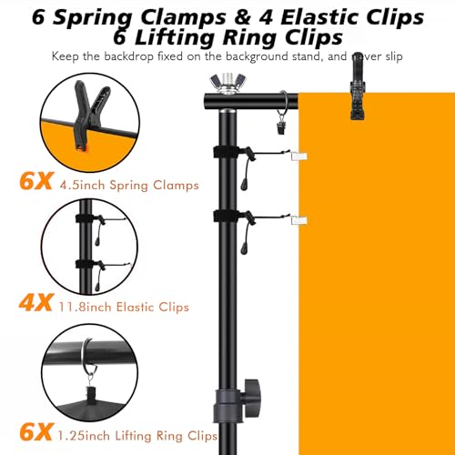 Backdrop Stand, Photo Video Studio 8.5 x10ft Adjustable Support Portable Stand Heavy Duty for Photoshoot, Parties, Projector Screen with 2 Water Bag, 6 Backdrop Clips, 6 Curtain Ring Clip
