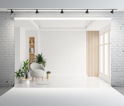 8x6ft Fabric Modern Interior Backdrop Minimalist Empty Room White Wall and Plants Decor Background Home Office Video Conference Zoom Background Photo Booth Studio Props - size: 8x6FT