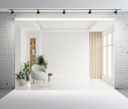 9x6ft Fabric Modern Interior Backdrop Minimalist Empty Room White Wall and Plants Decor Background Home Office Video Conference Zoom Background Photo Booth Studio Props - size: 9x6FT