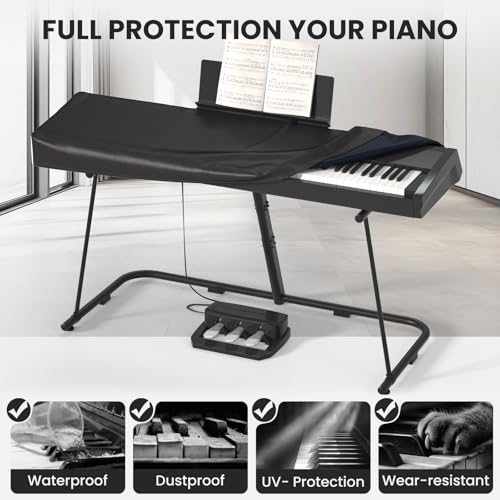 BENVOL 61/88 Keys Piano Cover - Waterproof Dustproof Keyboard Protector with Music Stand Zipper, Adjustable Drawstring, Soft Spandex Fabric for Yamaha, Casio 61/88-Key Digital Pianos (88keys-black) - color: 88keys-black