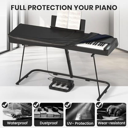 BENVOL 61/88 Keys Piano Cover - Waterproof Dustproof Keyboard Protector with Music Stand Zipper, Adjustable Drawstring, Soft Spandex Fabric for Yamaha, Casio 61/88-Key Digital Pianos (88keys-black) - color: 88keys-black
