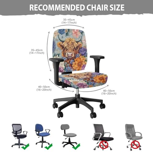 Highland Cattle Office Chair Cover Stretchable 2 Piece Computer Seat Covers Universal Fit Most Gaming Chair Rotating Chair Slipcover Protector Floral Chair Padded Cover for Women Cow Blue - color: Highland Cattle Flower