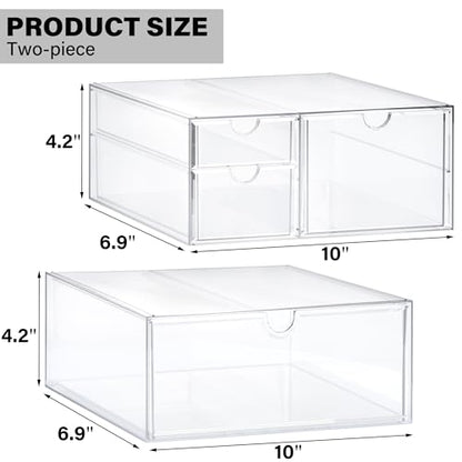 Prsildan Acrylic Drawer Makeup Organizer with 4 Drawers, Set of 2 | Clear, Baby Bottle Storage, For Vanity Countertop Bathroom Cosmetic Office Desk, Craft Jewelry Art Supply Organization - style: 4 Drawers