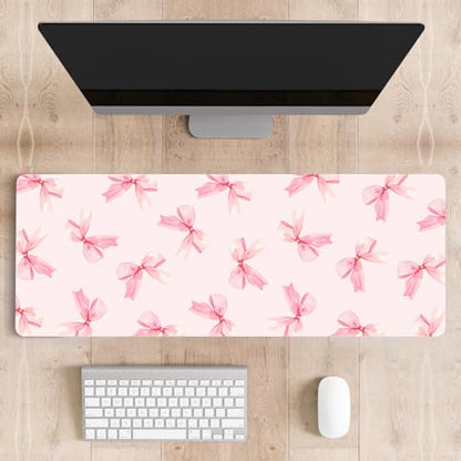 Mousepad Desk Mat Gaming Large Keyboard Cute Office Desktop Computer Laptop XXL Long Big Kawaii Aesthetic Girly Pretty Design Women Girl Gamer Oversized Wide 30x12'' Mousepad, Pink Bow - color: Pink Bow