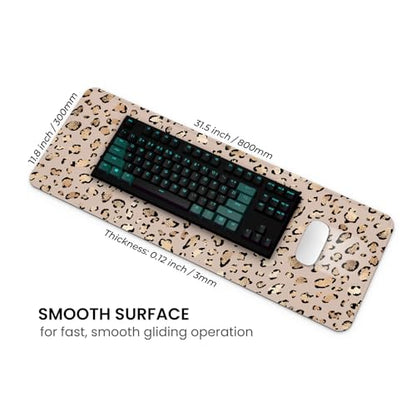 MAY FLOWER Gaming Mouse pad, Large Laptop Mousepad, Full Keyboard Mat, Long Computer Mouse Mat for Home and Office, Anti-Slip Rubber Base, 31.5 x 11.8 Inches (Leopard Print) - color: Leopard Print