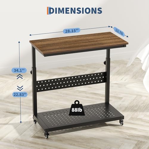 GarveeHome 28" Computer Tower Stand, 2-Tier 11 Level Height Ajustable PC Stand with Line Storage Rack,Mobile Rolling CPU Holder,Perfect for Office,Laptop Desk.(22.83"-34.1") Rustic Brown.