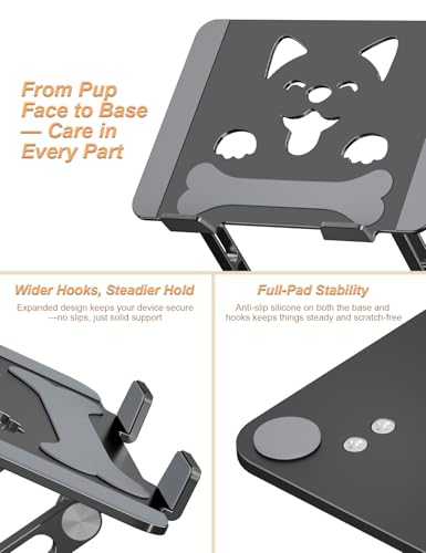 Aoviho Laptop Stand for Desk-Adjustable, Foldable, Portable, Ergonomic Aluminum Notebook Riser with Unique Puppy Shaped Vent, Desk Gift for 10"-17.3" Devices Mac, Dell, HP, Lenovo, Samsung, Black - color: Black