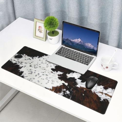 Cowhide Gaming Mouse Pad, 3D Animal Cow Fur Skin Spots Large Extended Desk Mat 11.8X 31.5 inches with Non-Slip Base & Stitched Edges, Waterproof Desk Mat for Office, Home, Laptop, Computer Keyboard - color: Cowhide_03