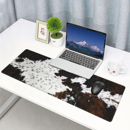 Cowhide Gaming Mouse Pad, 3D Animal Cow Fur Skin Spots Large Extended Desk Mat 11.8X 31.5 inches with Non-Slip Base & Stitched Edges, Waterproof Desk Mat for Office, Home, Laptop, Computer Keyboard - color: Cowhide_03