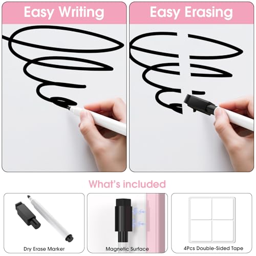 MaxGear Small Dry Erase Board, 14"x11" Double Sided Whiteboard, Pink Frame | Hanging White Board for Wall, Includes 3 Dry Erase Markers 3 magnets Double Sided Tapes, Portable for Planning, Home, Office - color: Pink, size: 14"W x 11"H
