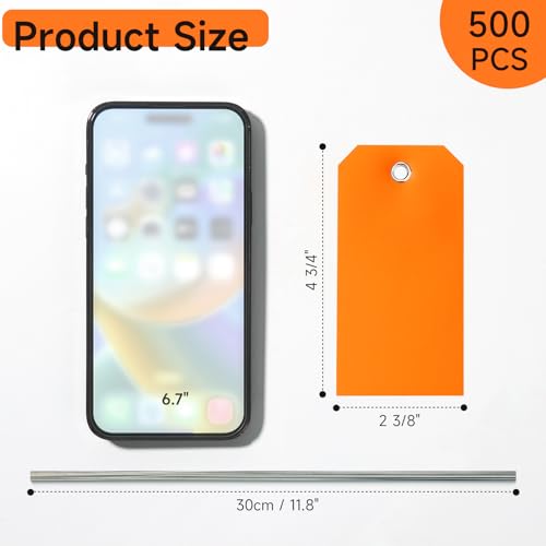 500 Plastic Shipping Tags with Wire - Waterproof Heavy Duty Labels with String Wires - Orange, 4 3/4 x 2 3/8 - color: Orange, size: 4 3/4 x 2 3/8