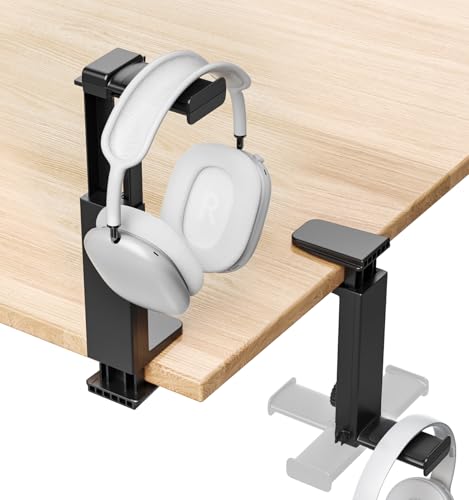 Headphone Stand & Hanger for Desk, 2 in 1 Above & Under Desk Gaming Headset Holder Mount with Height Adjustable & Rotating Clamp, Dual-sided Anti-slip Pad Earphone Rack with Cable Clip Headphone Cases - size: 1 Hooks