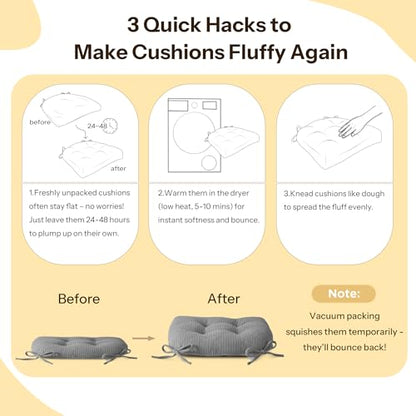 Indoor Kitchen Chair Cushions Set of 4 18"X16.5"X3" Soft Anti Slip Dining Chair Pads Tufted Kitchen Seat Cushion with Ties, Grey - color: Grey